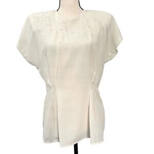 Sonya Ratay for San André Vintage Embroider Ivory Short Sleeve Cinched Top Sz 8
